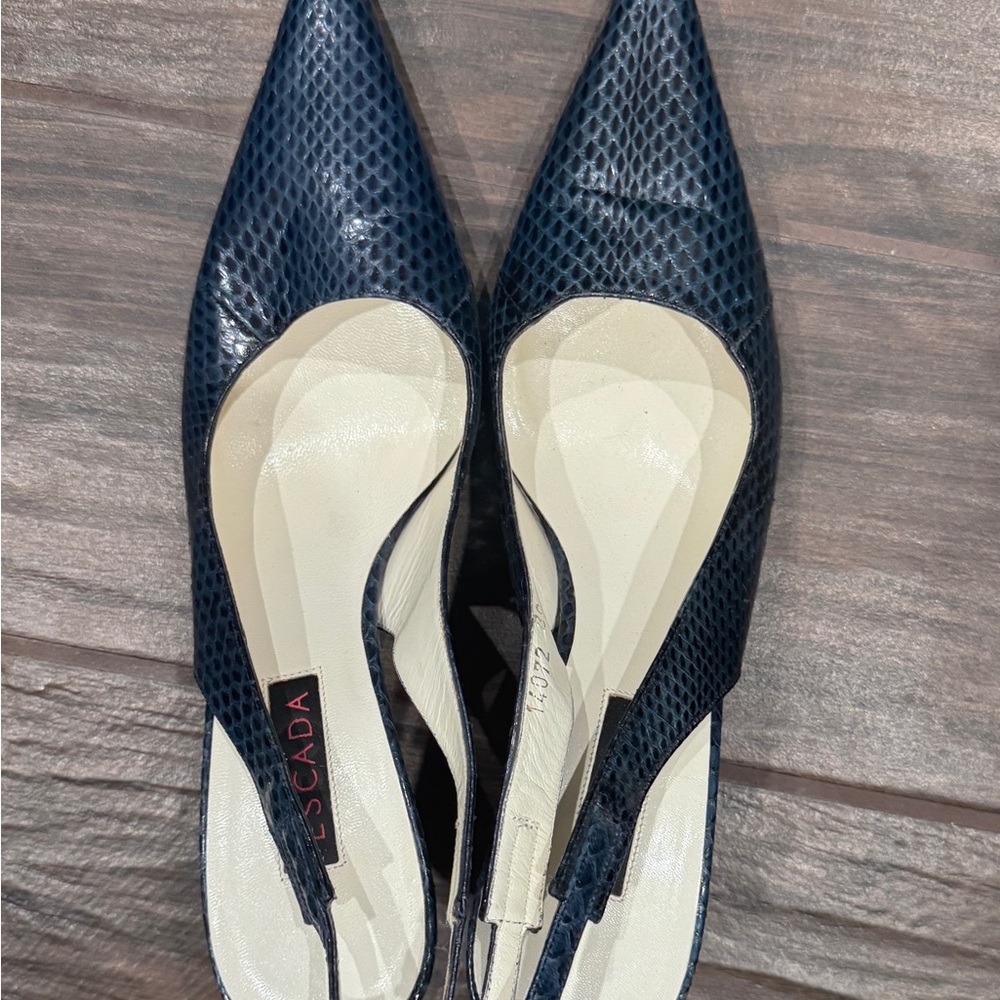 Escada Navy Snakeskin Pointed-Toe Slingback Pumps - Size 39 - Like New